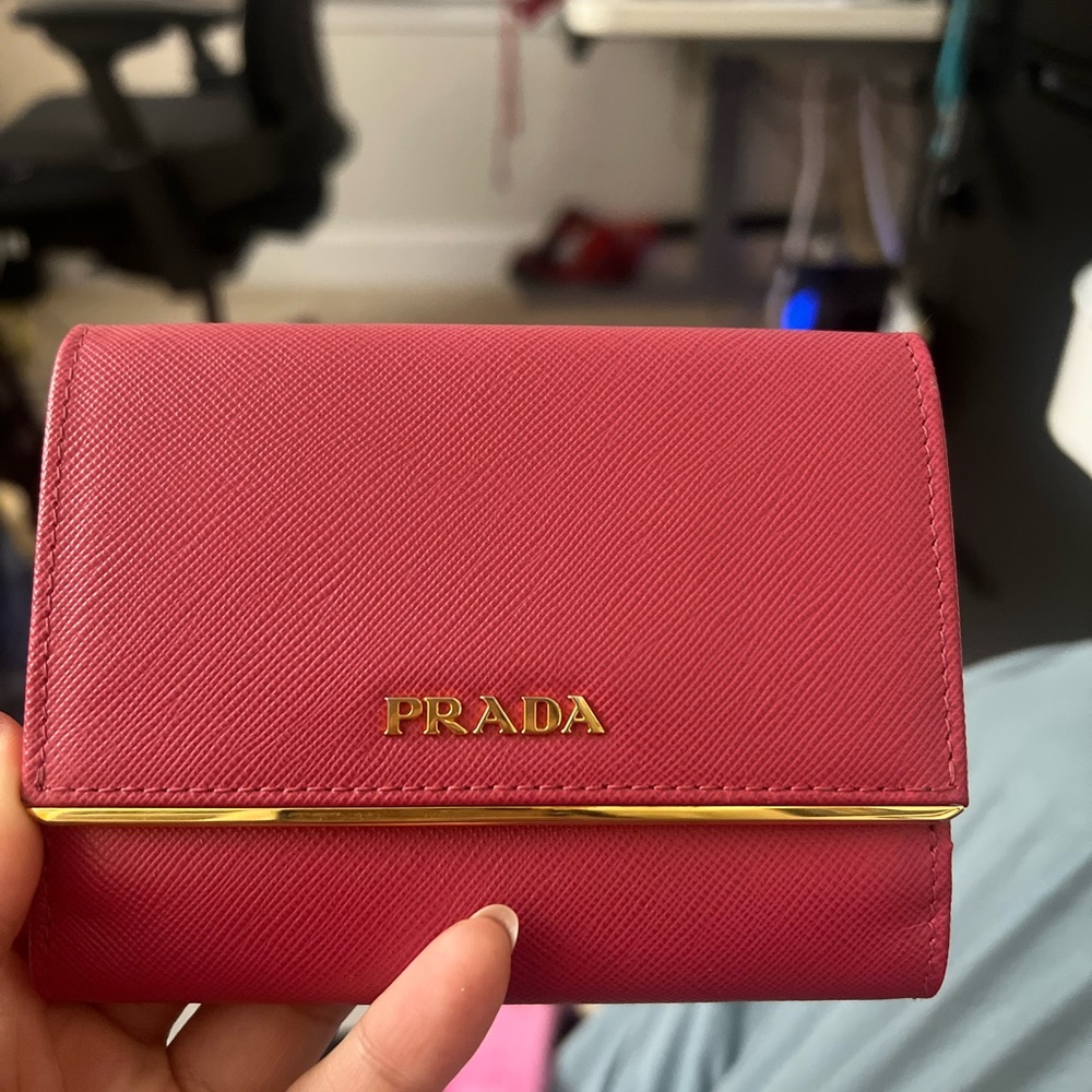 Prada Saffiano Leather Wallet in Raspberry